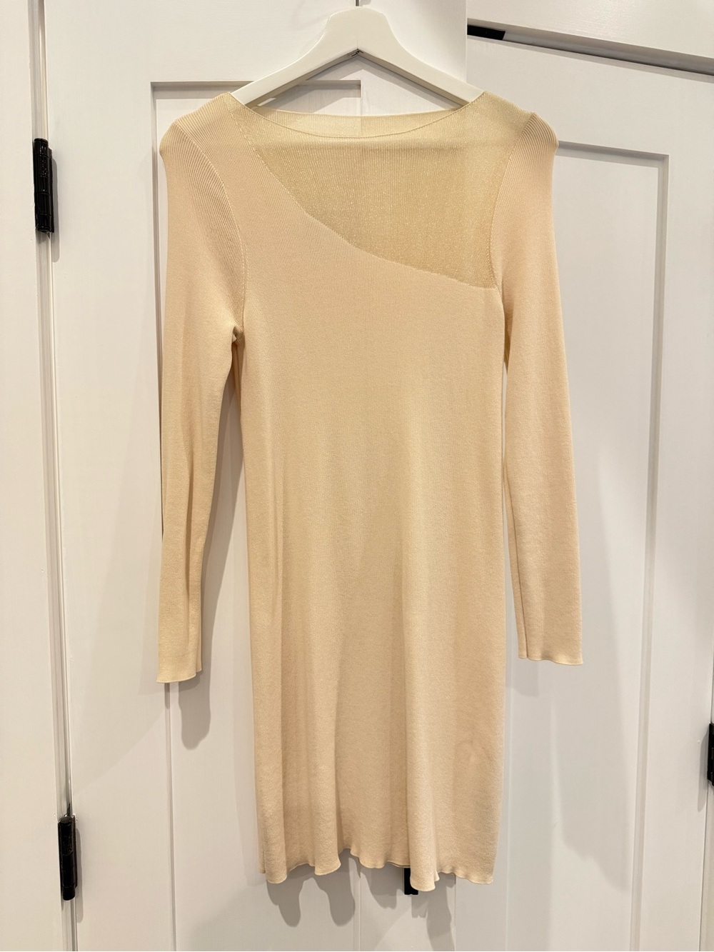 ZARA- Cream Long Sleeve Knit Mini Dress - Minimal Asymmetric Design